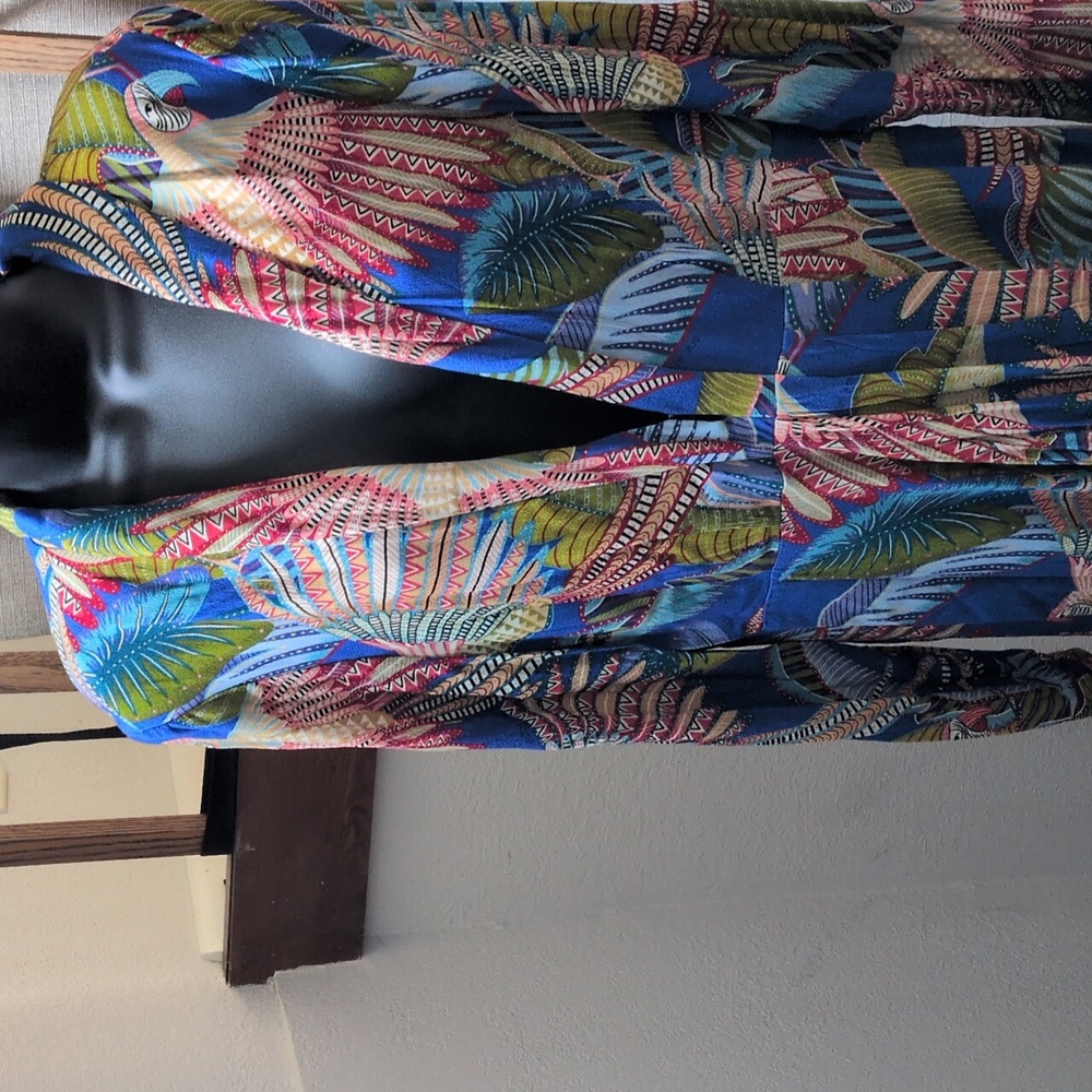 ✨ Farm Rio Blue Macaw Tiered Maxi Dress Size Large - Picture 6 of 9